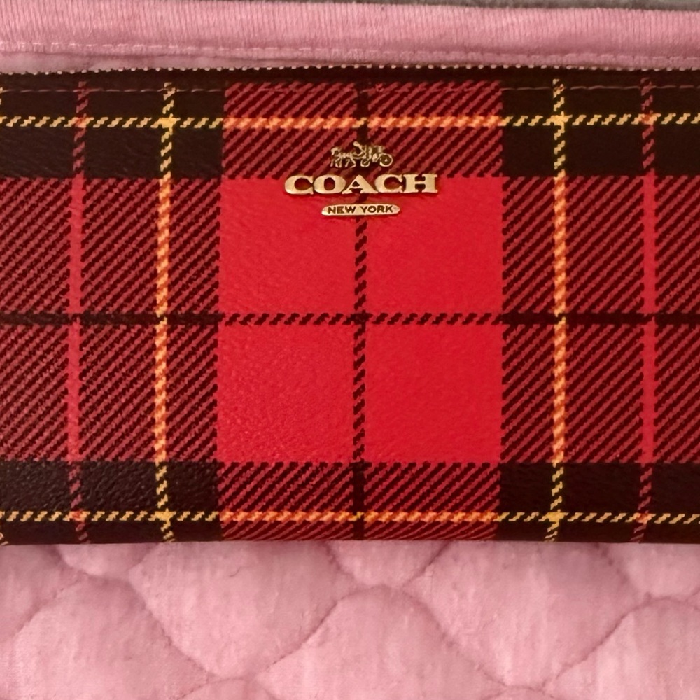 Coach Red and Black Plaid Wallet
